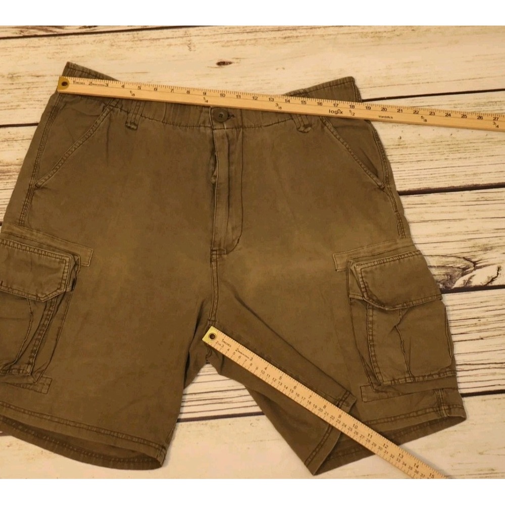 Trailer Men's 36 Cargo Shorts Khaki Olive Drawstring Zip 55% Linen 45% Cotton - Picture 3 of 5